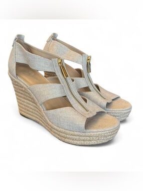 Michael Kors Damita Linen Wedge Pale Gold Size 8.5